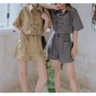 Short-sleeve Pocket Jacket + High-waist Shorts