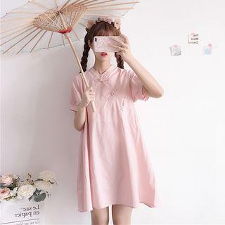 Short-sleeve Frog-button Mini Dress