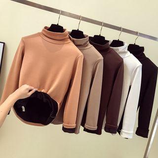 Long-sleeve Fleece-lined Turtleneck T-shirt