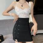 Inset Shorts Lace-up Front Mini Skirt