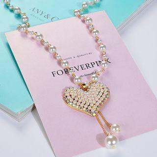 Heart Faux Pearl Rhinestone Pendant Alloy Necklace Faux Pearl - White - One Size