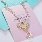 Heart Faux Pearl Rhinestone Pendant Alloy Necklace Faux Pearl - White - One Size