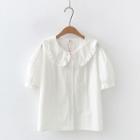 Elbow-sleeve Collared Blouse White - One Size