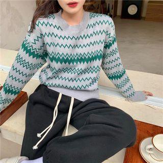 Round-neck Two-tone Striped Sweater