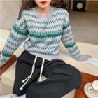 Round-neck Two-tone Striped Sweater