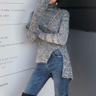 Turtleneck Asymmetric Knit Top Gray - One Size