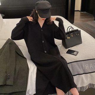 Button-up Midi A-line Sweater Dress