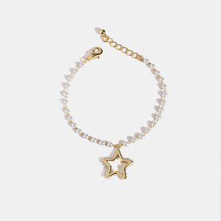Faux Pearl Alloy Star Bracelet White & Gold - One Size