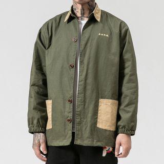 Chinese Character Print Button-up Jacket
