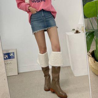 Inset Shorts Fringe-hem Denim Miniskirt