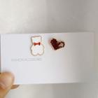 Bear & Heart Asymmetrical Earring 1 Pair - Ear Studs - White & Wine Red & Gold - One Size