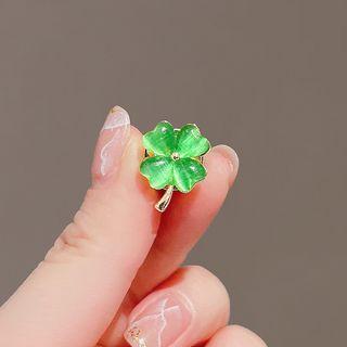 Clover Faux Cat Eye Stone Alloy Brooch