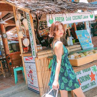 Cross-strap Pineapple-pattern Mini Dress