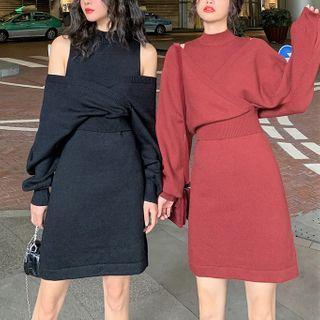 Set: Mock-neck Sweater + Sleeveless Dress