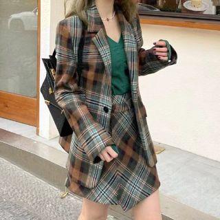 Plaid Loose-fit Blazer / Plaid Mini Skirt