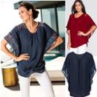 Dolman-sleeve Loose-fit Panel Lace Top
