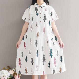 Tree Print Short-sleeve Shirtdress