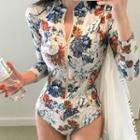 Long-sleeve Floral Zip-up Swimsuit
