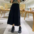 Drawstring-cuff Midi A-line Skirt Black - One Size
