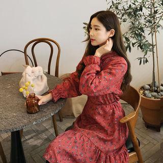 Brushed Fleece Lined Floral Print Dress Orange - One Size