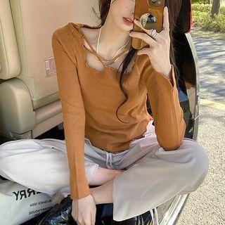 Details Asymmetrical Slim-fit Knit Top