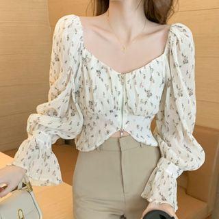 V-neck Floral Blouse / Boot Cut Pants