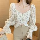 V-neck Floral Blouse / Boot Cut Pants
