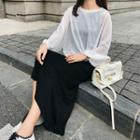 Set: Long-sleeve Sheer T-shirt + Sleeveless Midi Dress