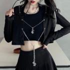 Long Sleeve Chain Detail Cropped Jacket Black - One Size