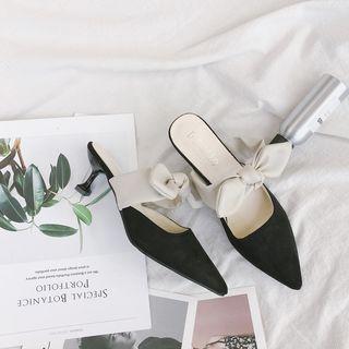 Ribbon Pointed Kitten Heel Mules