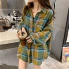 Long-sleeve Plaid Shirt Plaid Shirt - Yellow & Blue - One Size