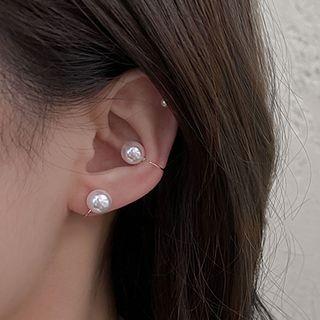 Set Of 6: Faux Pearl Alloy Cuff Earring Set Of 6 - White - One Size