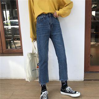 Side Split Cropped Straight-leg Jeans