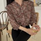 Plus Size Frill-trim Floral Print Sheer Blouse