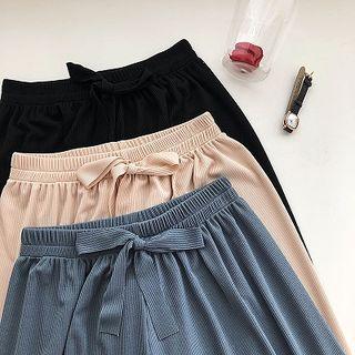 Plain High-waist Lace-up Cropped Pants