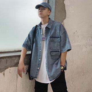 Elbow-sleeve Pocket Denim Shirt