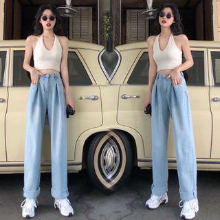 Halter-neck Top / Wide Leg Jeans