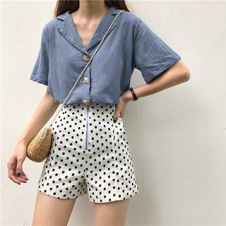 Short-sleeve Lapel Collar Shirt / Polka Dot Shorts