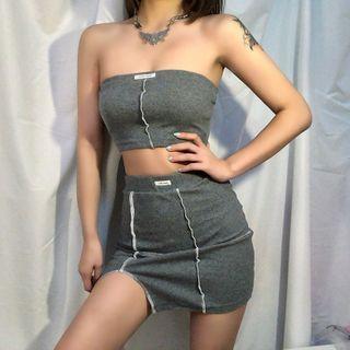 Set: Strapless Cropped Top + Mini Pencil Skirt