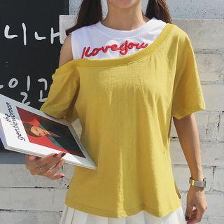 Open Shoulder Letter Short-sleeve Top
