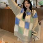 Oversize Color-block Sweater As Shown In Figure - One Size