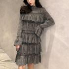 Long-sleeve Glitter Tiered Dress As Shown In Figure - One Size