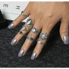 Set Of 8: Retro Alloy Ring (various Designs) Silver - One Size