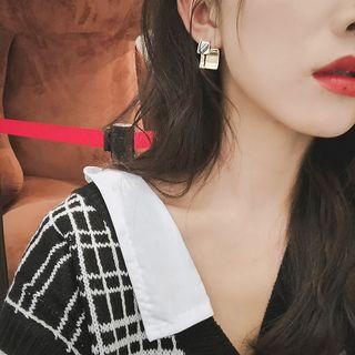 Curved Square Earring 1 Pair - Silver - One Size