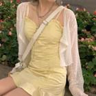 Short-sleeve Eyelet Lace Drawstring Mini Sheath Dress / Spaghetti Strap Mini Dress