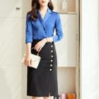 Double-breasted Shirt / Pencil Skirt / Set