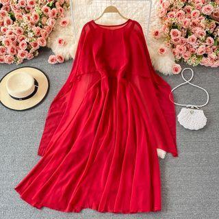 Set: Spaghetti Strap Chiffon Maxi A-line Dress + Shawl