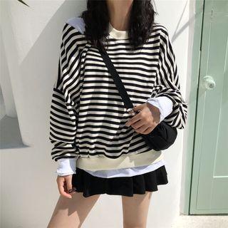 Striped Cutout-sleeve Loose-fit Sweatshirt