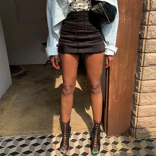 Pocket-detail Fray-trim Skort