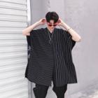 Elbow-sleeve Striped Panel Long Top